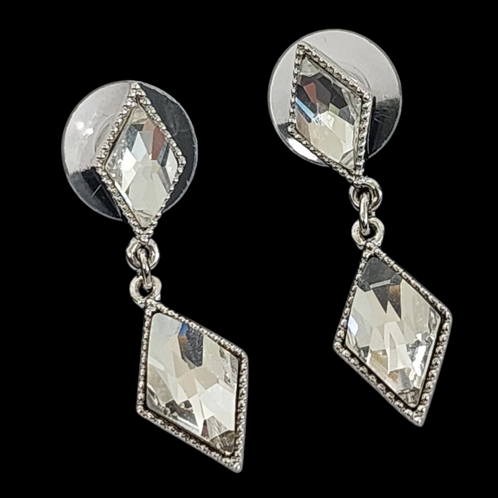 Swarovski Touchstone Crystal TC Earrings Diamond Shaped Pierced Ear Post EUC